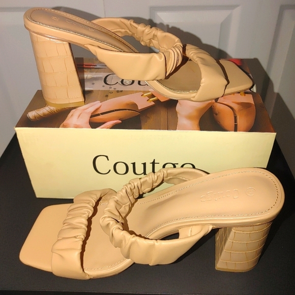 Coutgo Women's Tan Block Heel Sandals Size 9 - Picture 1 of 7